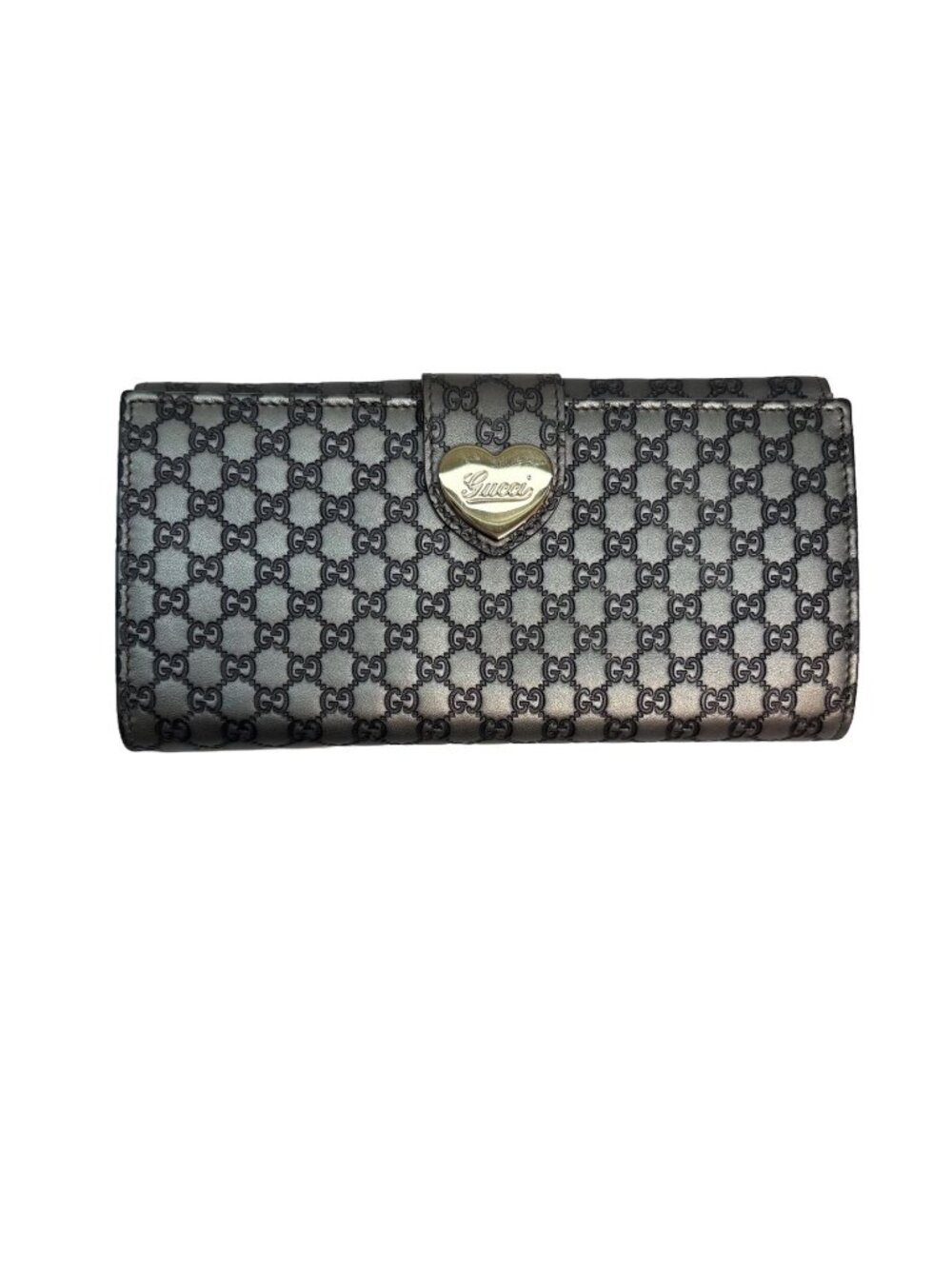 Gucci Lovely Heart Micro Guccissima Snap Wallet Silver Calfskin